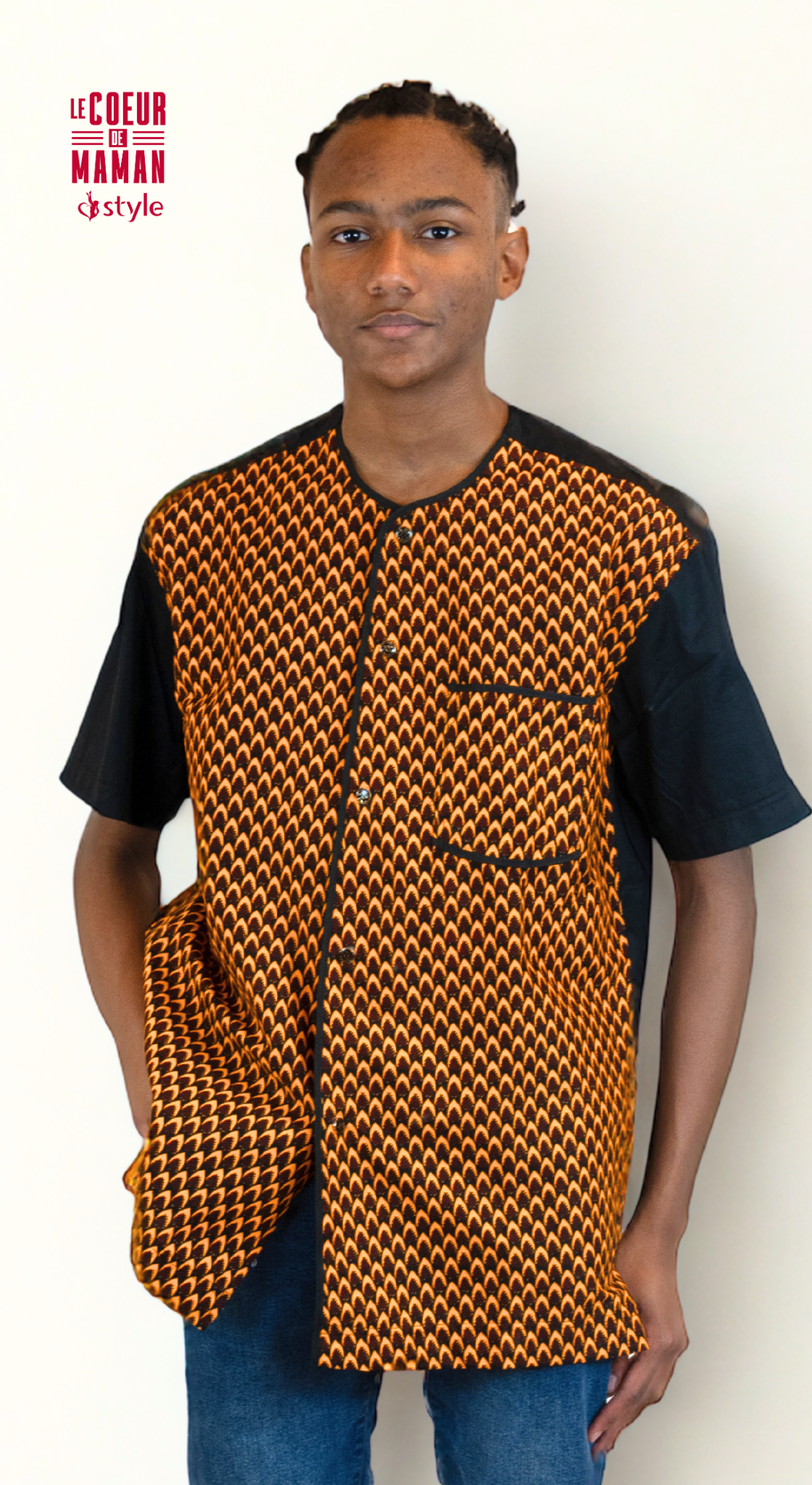 Chemise manche courte marron noir