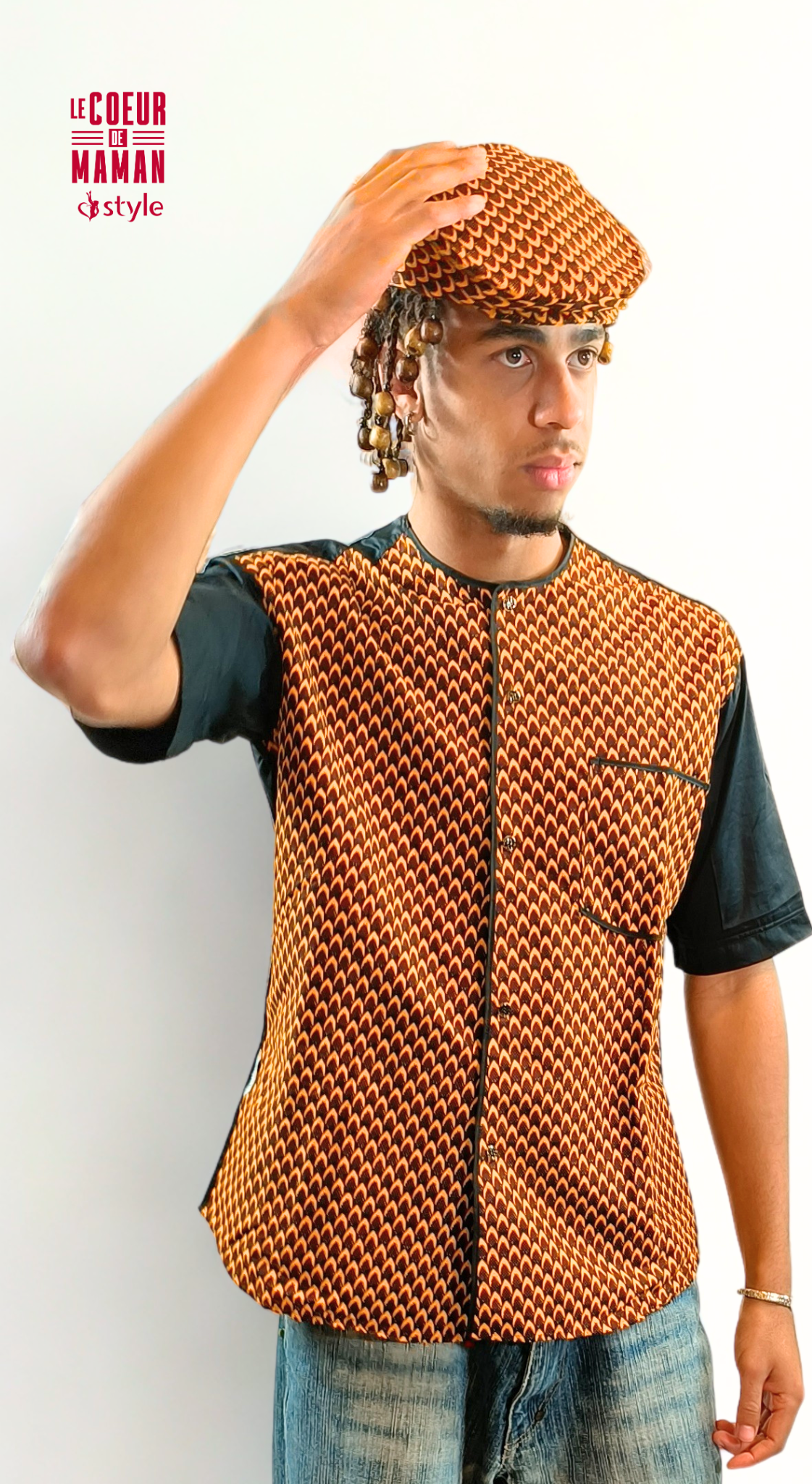 Chemise manche courte marron noir