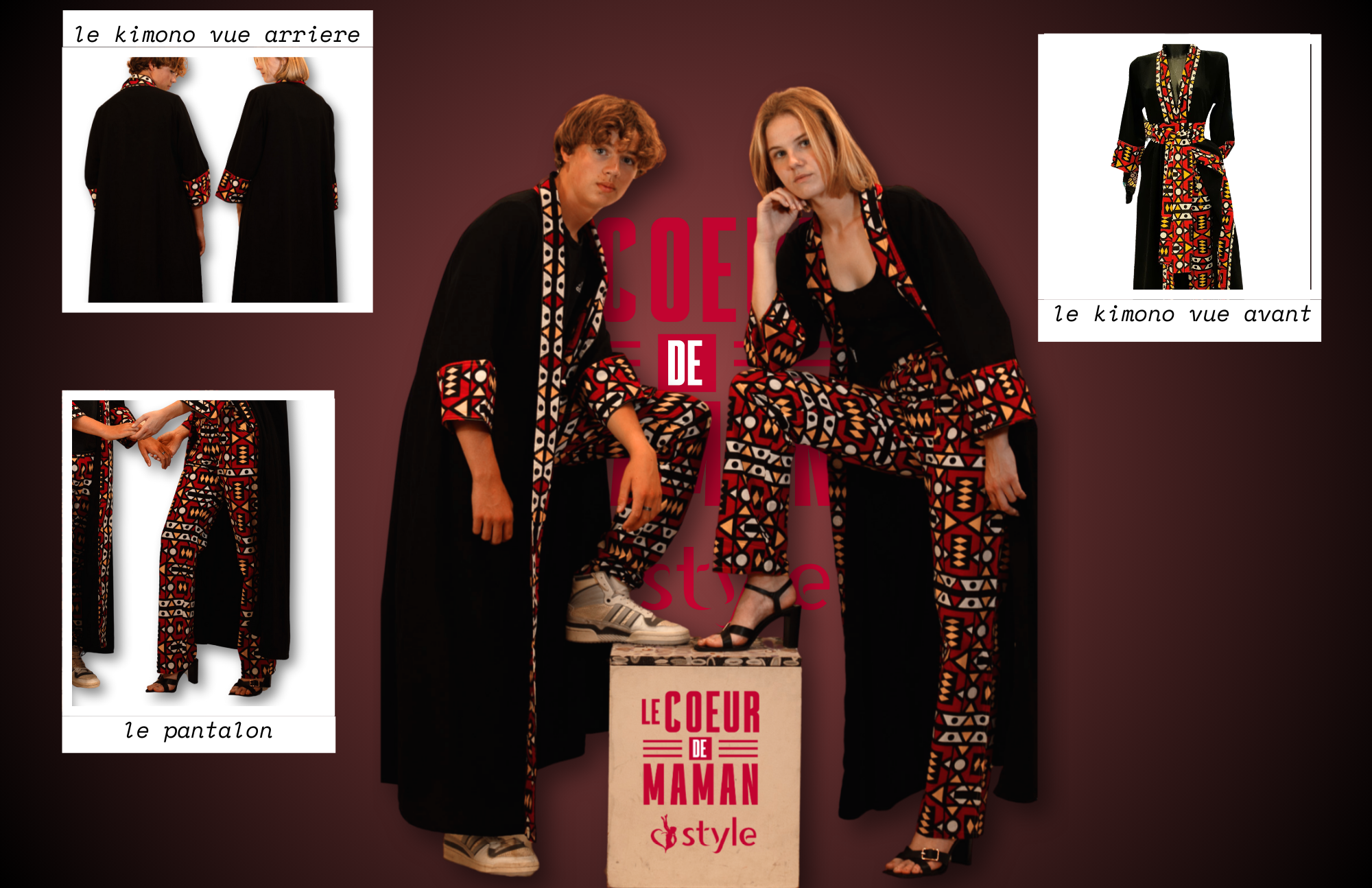 LOOKSHOP : Élégance Rouge et noir – Ensemble Kimono Wax Crêpe & Pantalon Wax