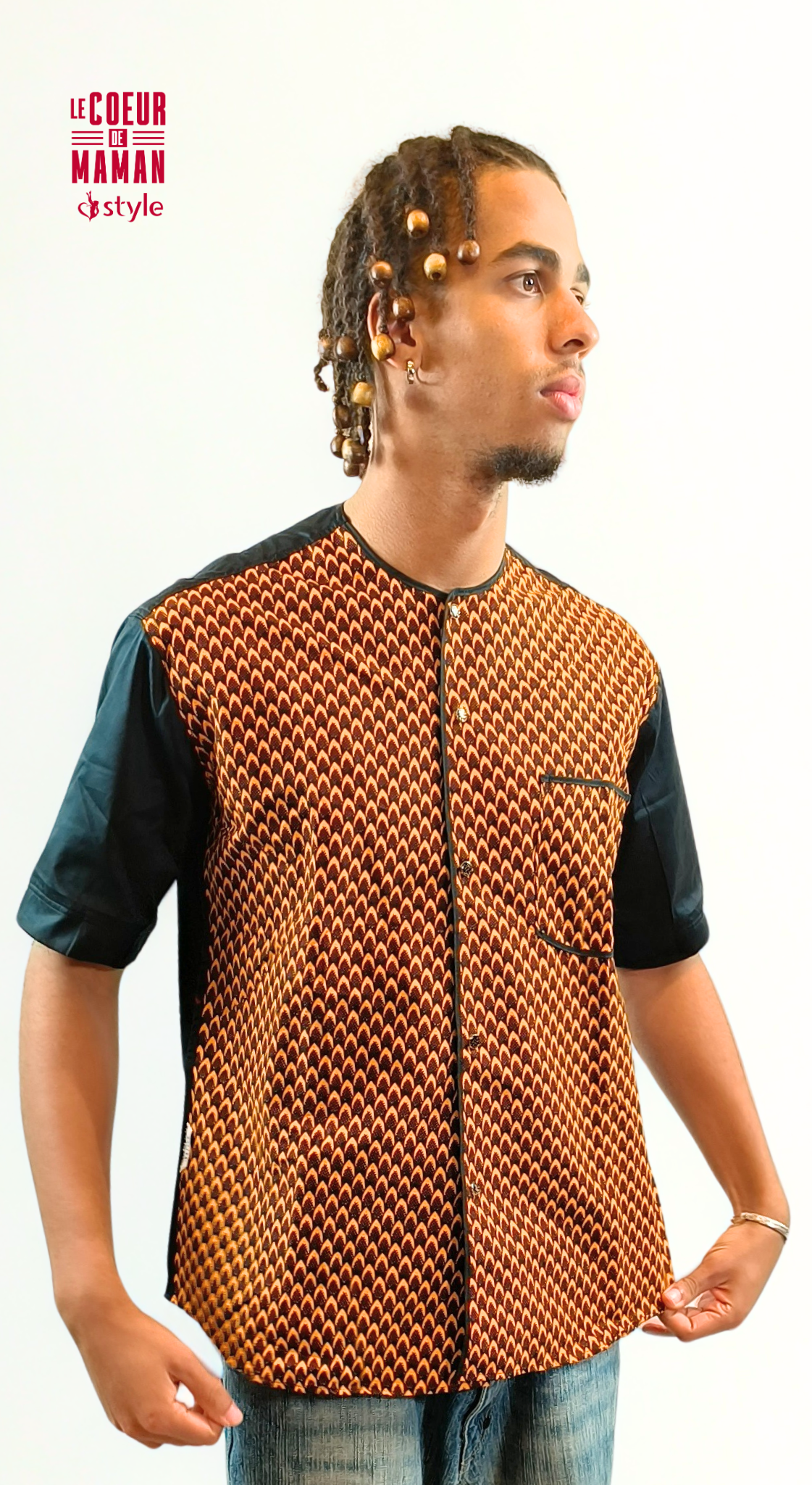Chemise manche courte marron noir