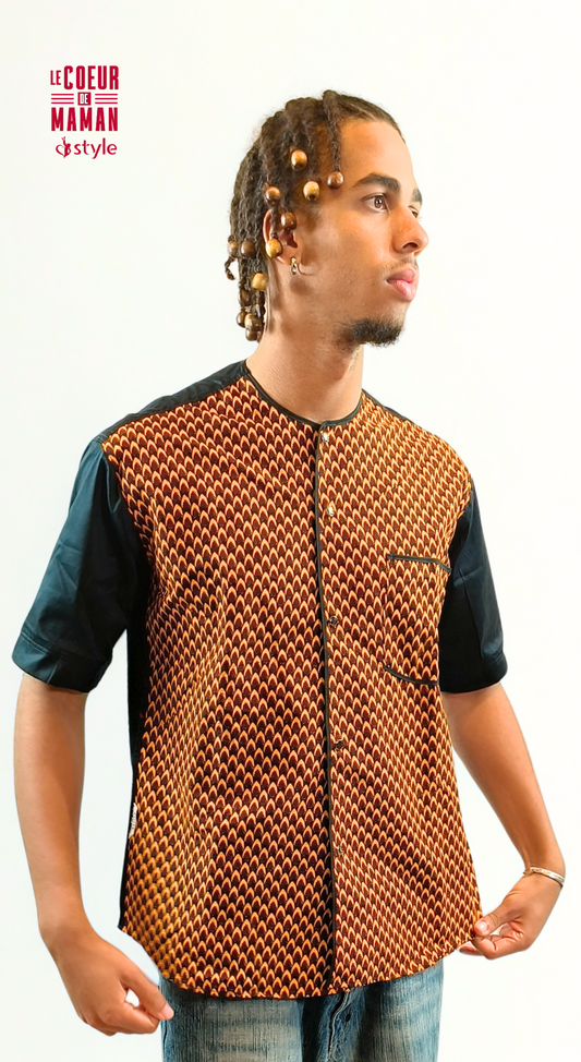 Chemise manche courte marron noir
