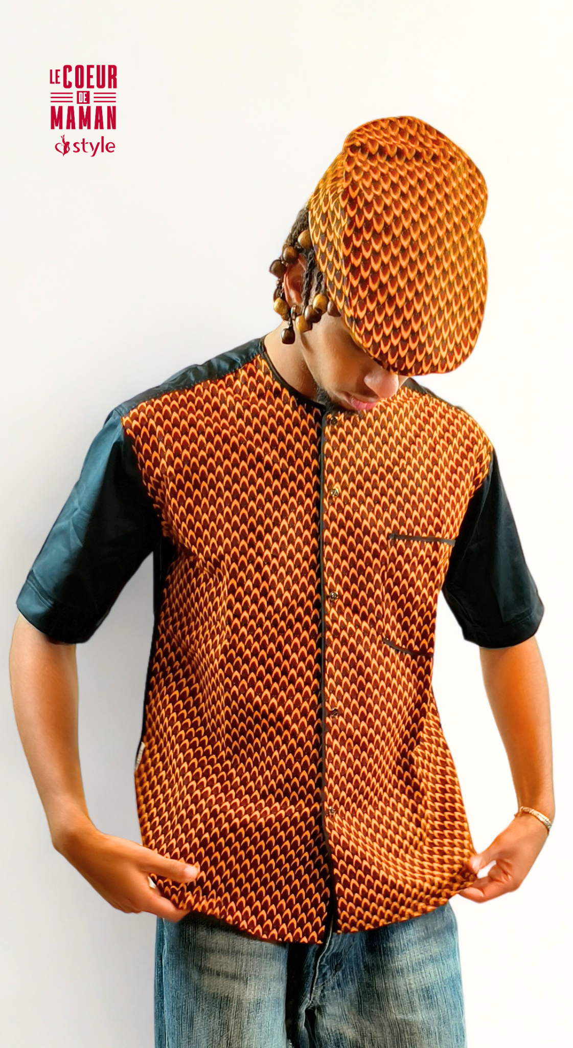 Chemise manche courte marron noir