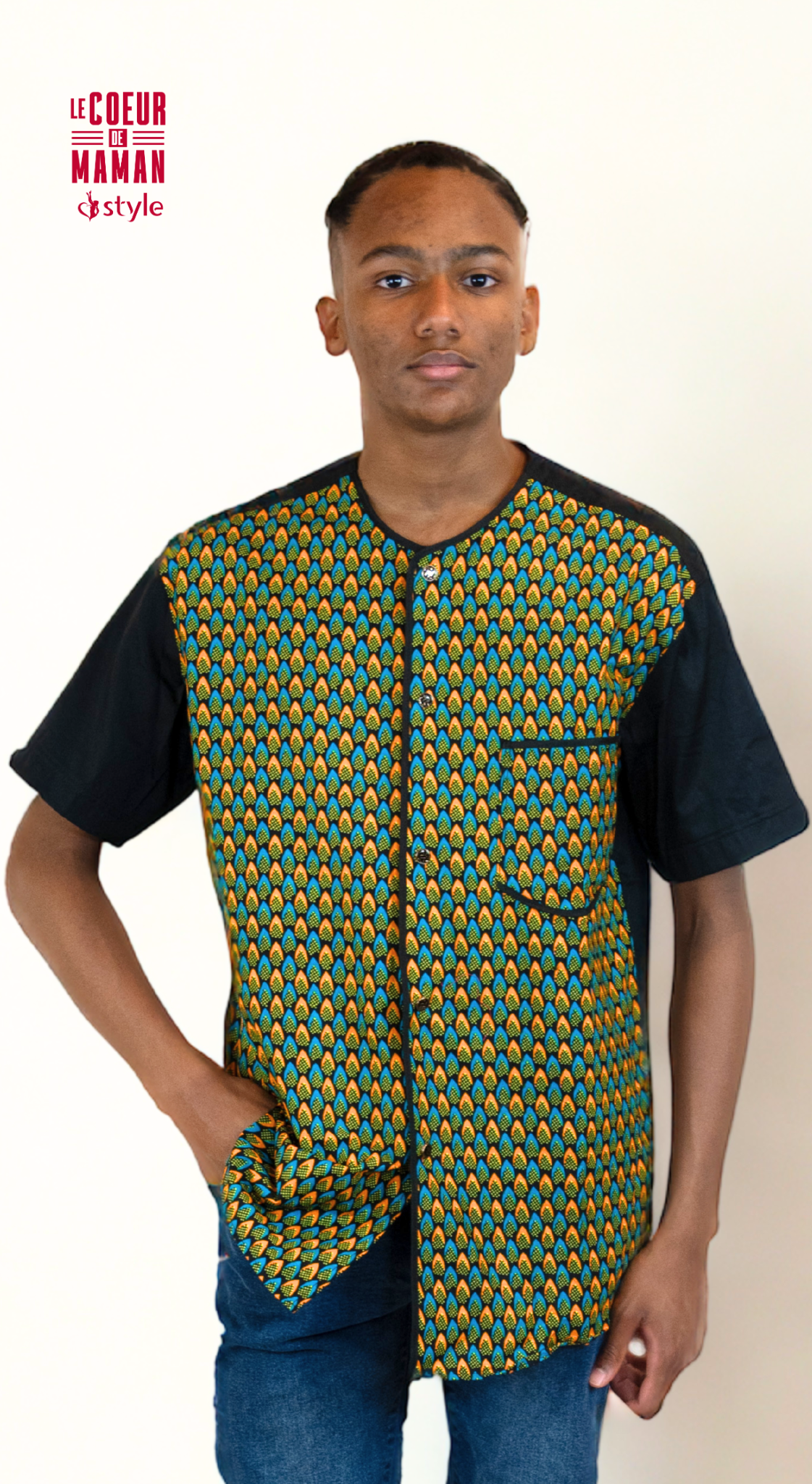 Chemise courte manche Vert-noir