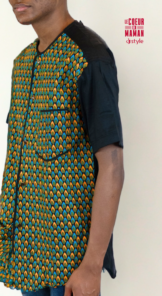 Chemise courte manche Vert-noir