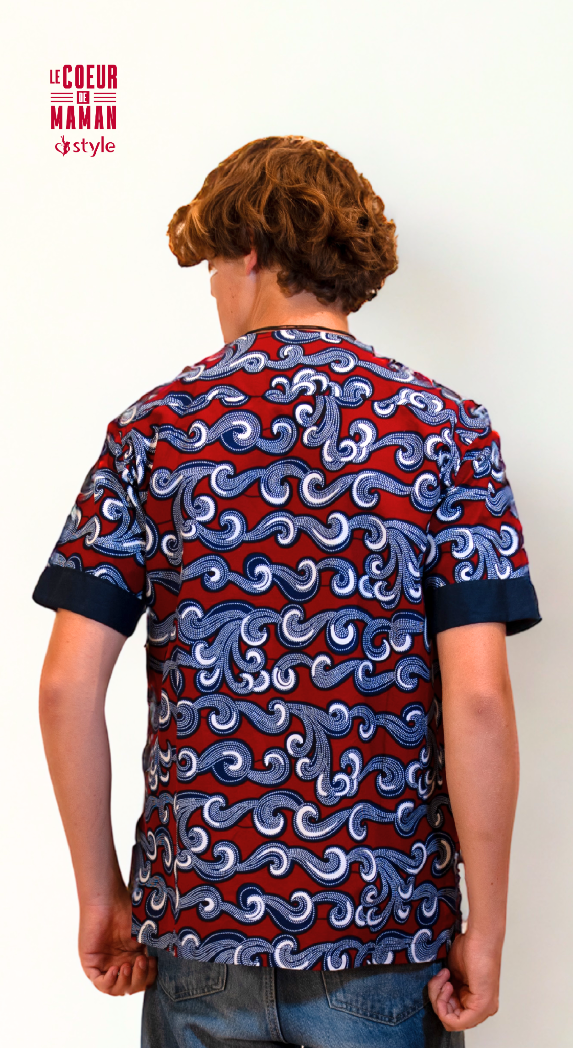Chemise courte manche bleu - rouge