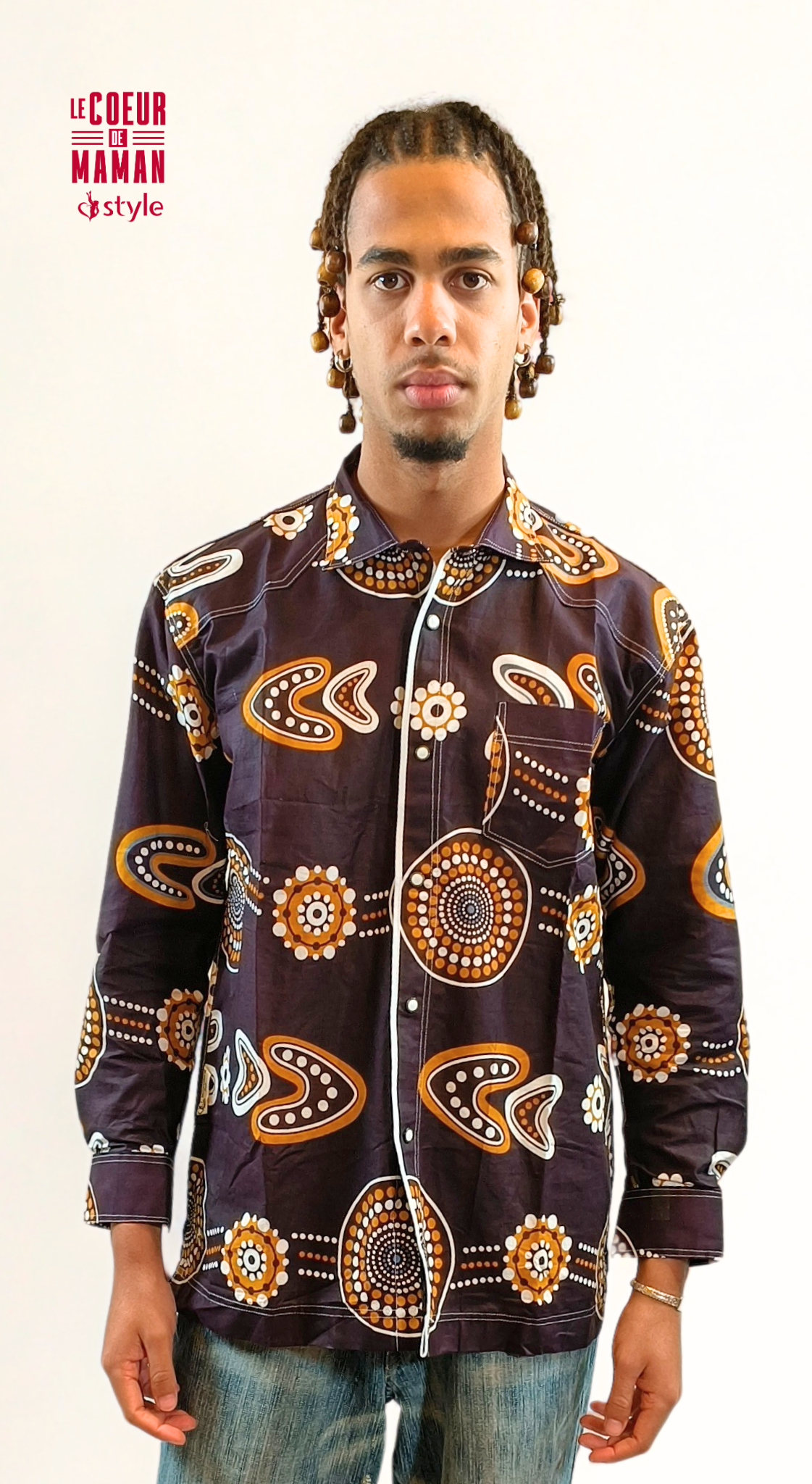 Chemise longue manche marron