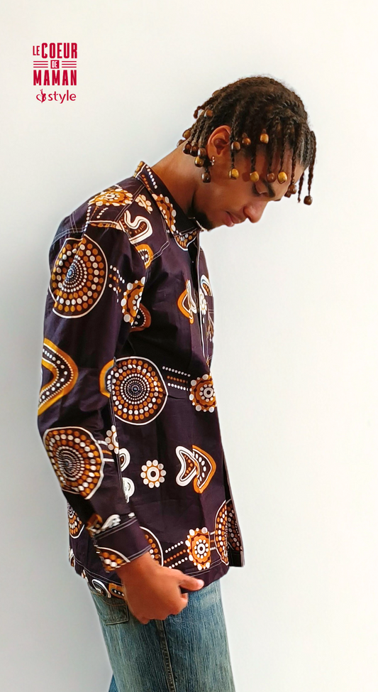 Chemise longue manche marron
